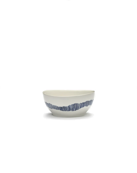 Feast Tableware Bowl S white swirl/blue stripes - SERAX