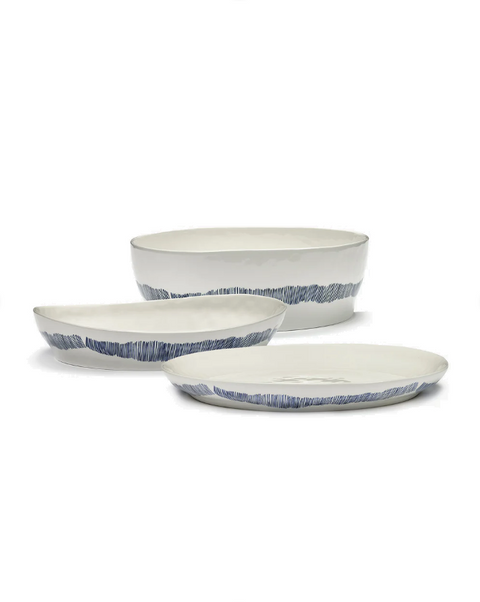 Feast Tableware Deep Serving Plate S white/blue stripes - SERAX