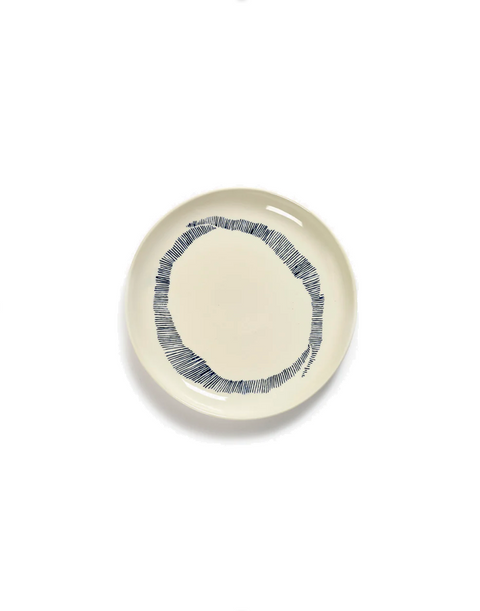 Feast Tableware Breakfast plate white swirl/blue stripes - SERAX