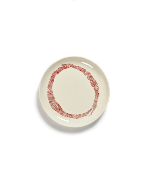 Feast Tableware Breakfast plate white swirl/red stripes - SERAX