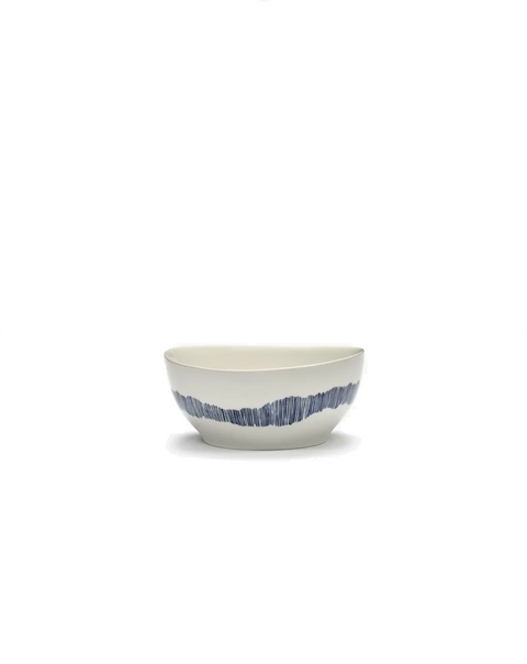 Feast Tableware Bowl S white swirl/blue stripes  - SERAX
