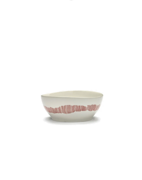 Feast Tableware Bowl L white swirl/red stripes  - SERAX
