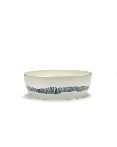 Feast Tableware Salad Bowl white/blue stripes  - SERAX
