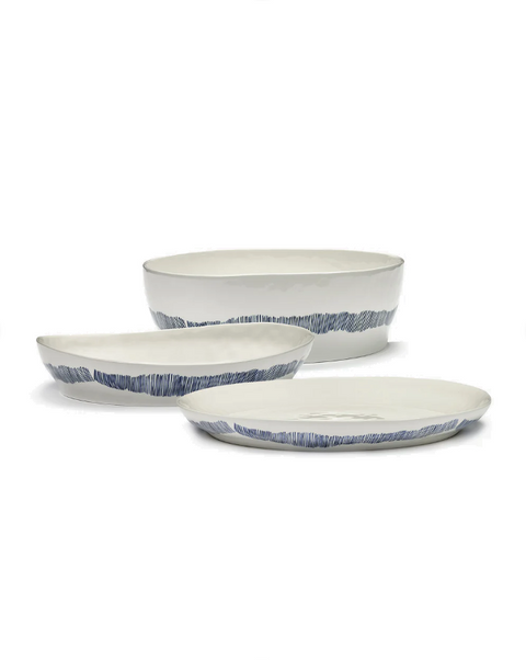 Feast Tableware Deep Serving Plate S white/blue stripes  - SERAX