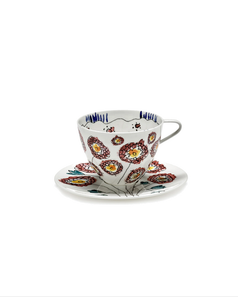 Marni Cappuccino cup with saucer Anemone milk Midnight Flowers - SERAX