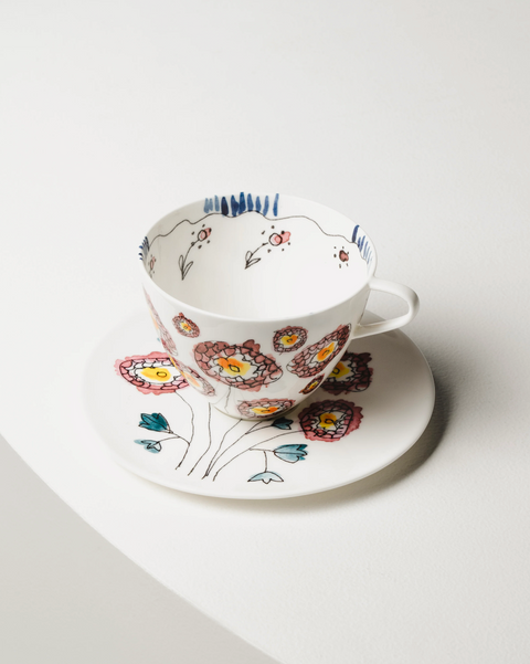 Marni Cappuccino cup with saucer Anemone milk Midnight Flowers - SERAX