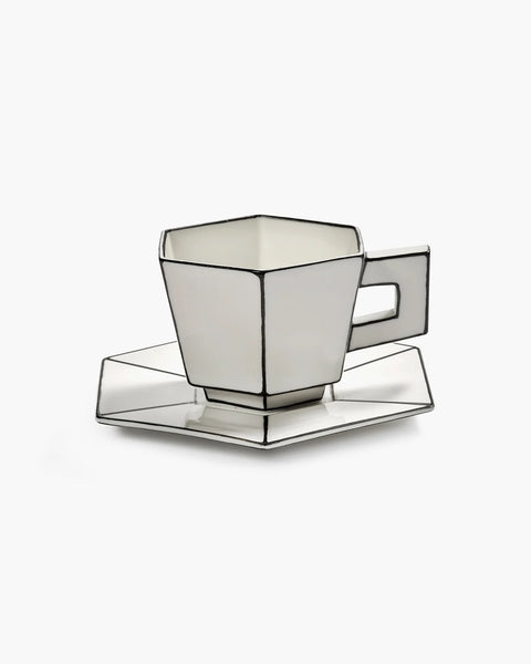 Cappuccino cup with saucer white - black Carte Blanche - SERAX