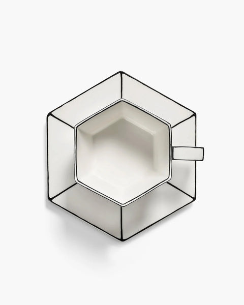 Cappuccino cup with saucer white - black Carte Blanche - SERAX