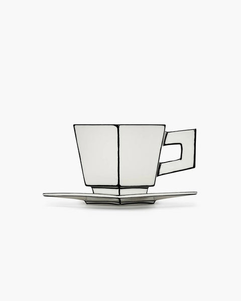 Cappuccino cup with saucer white - black Carte Blanche - SERAX