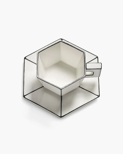 Cappuccino cup with saucer white - black Carte Blanche - SERAX